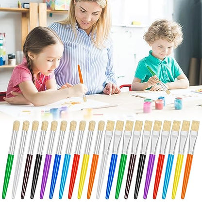 20 Pcs Kids Paint Brushes - Round & Flat, Easy Hold & Clean, Bristle Craft for Acrylic, Oil & Watercolor Paint