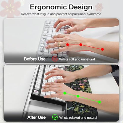 Keyboard Wrist Pad with Non Slip PU Base, 3-Level Height Adjustment Keyboard Stand, Comfy Ergonomic Wrist Rest for Office Home Woman (Grass/Black) - color: Black