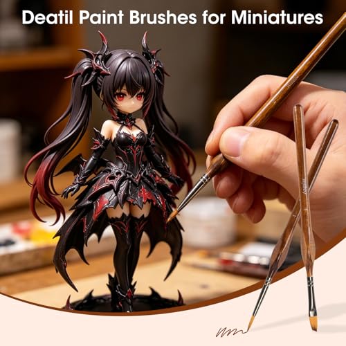16PCS Miniature Paint Brushes, Detail Paint Brushes Set for Acrylic Watercolor Gouache Oil & Face Painting, Paint by Number, Figurine Brown - color: Brown