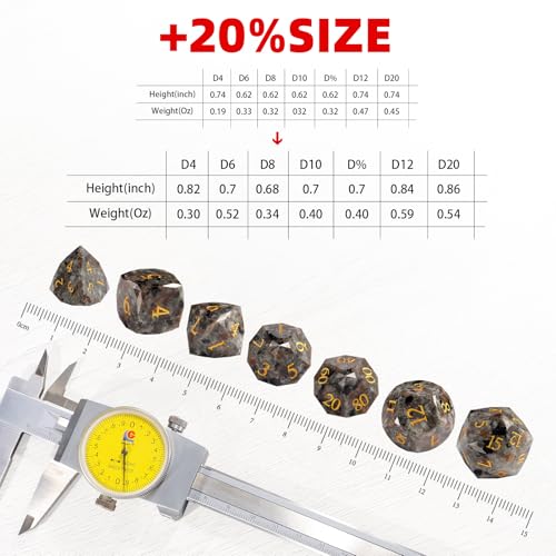 Natural Flame Yooperlite Gemstone 7-Piece Diamond Cut Dice Set D&D Set for Dungeons and Dragons, RPG, Tabletop Games, remium Gift Box & Durable Design - color: Ls-5