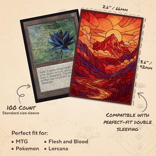 Stained Glass Red Mana - MTG Card Sleeves, 104ct, Standard Size | Perfect for Double Sleeving, Smudge Resistant Matte Back, Standard 66x92mm - Compatible with Magic The Gathering & TCG Cards - color: Red Mana