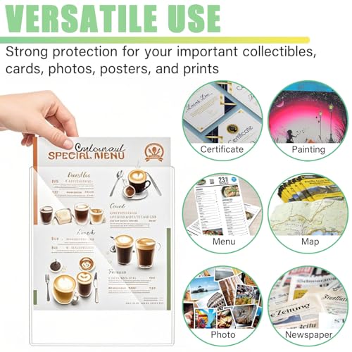 12PCS 8" x 10" Clear Rigid Card Sleeves – Waterproof Hard Plastic Protectors for Postcards, Prints, Photos, Trading & Sports Cards – Top Load Jumbo Sheet Holders - size: 8" x 10 "