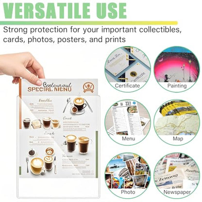 12PCS 8" x 10" Clear Rigid Card Sleeves – Waterproof Hard Plastic Protectors for Postcards, Prints, Photos, Trading & Sports Cards – Top Load Jumbo Sheet Holders - size: 8" x 10 "
