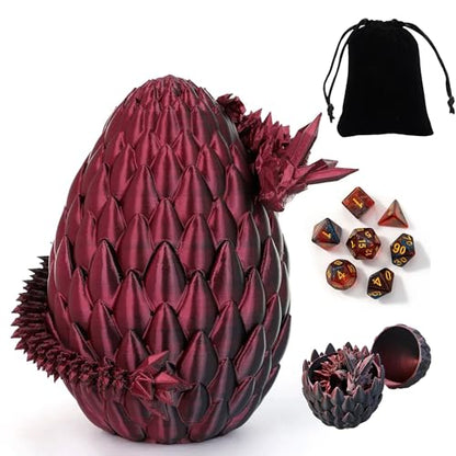 DND Dice Set, 7pcs Polyhedral Dice with 3D Dragon Egg Shell, Portable Dungeons and Dragons Dice with Organizer Bag for RPG/MTG (Black&Red) - color: Black&red