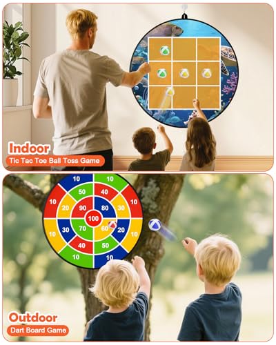 2-in-1 Outdoor Giant Tic Tac Toe Bean Bag Toss Games, Tic Tac Toe Ball Toss Game and Dart Board Games with Sticky Balls for Kids Adults Large Lawn Carnival Yard Birthday Family Outside Party Games - size: D+GT-42