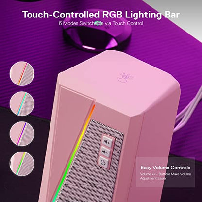 Redragon GS520 Wired 2.0 Channel Stereo Sound Desktop RGB Computer Speakers | Enhanced Auido Quality, Plug & Play USB Powered PC Gaming Speaker, 6 Colorful Backlight Modes, Easy-Access Volume Control - color: Pink