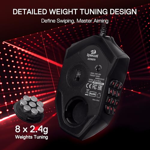 Redragon M921 Wired RGB MMO Gaming Mouse 12400 DPI Remapping Keys | Stable Lag-Free Connection, Smooth Precise Tracking, Custom Macro Keybinds, Vibing Backlight, Ergonomic Grip Body Comfort