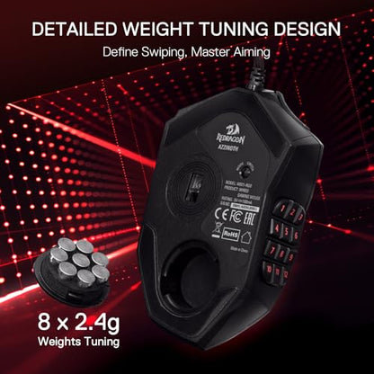 Redragon M921 Wired RGB MMO Gaming Mouse 12400 DPI Remapping Keys | Stable Lag-Free Connection, Smooth Precise Tracking, Custom Macro Keybinds, Vibing Backlight, Ergonomic Grip Body Comfort