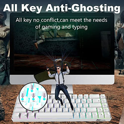 RK ROYAL KLUDGE RK68 Mechanical Gaming Keyboard, 65% Compact Size, White | Wired RGB 60% Keyboard, Hot Swappable Pre-lubed Red Switch, No-Comflict 68 Keys with Shine-through Keycaps for WIN/Mac Gamer