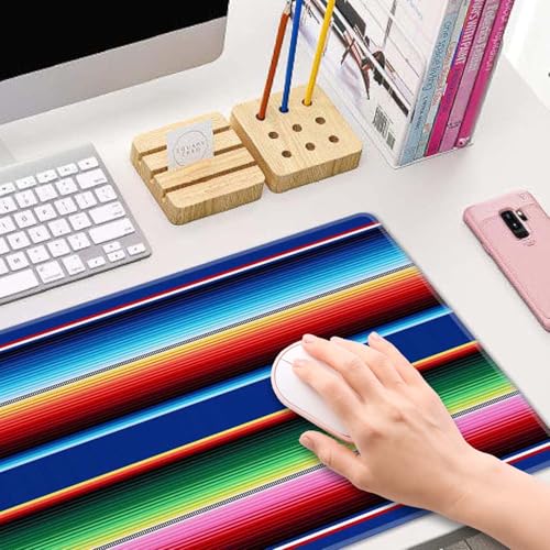 Desk Pad, XL Extended Large Gaming Mouse Pad 31.5 x 11.8 Inch, Waterproof Mousepad with Stitched Edge, Non-Slip Computer Keyboard Laptop Mat for Women Men Office Work, Mexican Fabric Pattern - color: Mexican Fabric Pattern