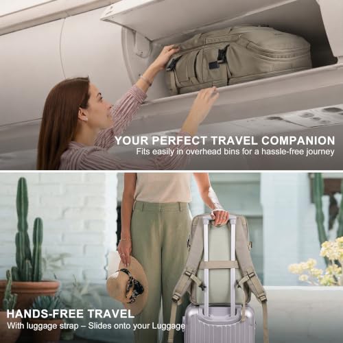 PIJUSHI Casual Travel Backpack for Women with 16" Padded Laptop Compartment | Carry On Luggage with USB Charging Port, 1680D Water-Resistant Nylon, Airline Approved, For Daily, Hiking - color: Updated Khaki