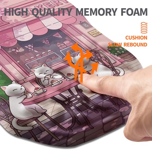 Ergonomic Slope Mouse Pad Wrist Support, Wrist Rest Mousepad for Carpal Tunnel Pain Relief with Massage Bulge and Slow Rebound Memory Foam (12x8 inch, Cat Bakery) - color: Am038-cat Bakery