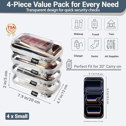 YQBRAO 4-Pack Clear Hard Shell Zipper Case, 1.2mm Ultra-Thick Diaper Bag Organizer Pouches, Rigid Self-Standing Travel Makeup Bags with YKK Zippers, TSA Approved, Gray - color: Grey, size: 4 Pack(S)
