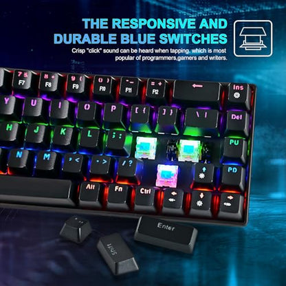 RaceGT Wired Mechanical Gaming Keyboard - 67 Keys Ultra-Compact Mini Keyboard, Wired USB Keyboards, Multi Color RGB Illuminated LED Backlit for PC Gamer Computer Desktop (Black)…