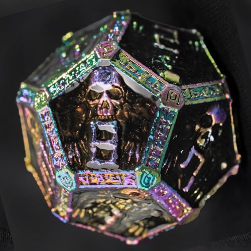 Metal DND Dice Set for D&D Dungeons and Dragons RPG Game Skull Wizard Theme Polyhedral Dice with Metal Gift Box for Dice Goblin Collectable Unique Skeleton Halloween Accessories (Iridescent) - color: Iridescent