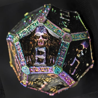 Metal DND Dice Set for D&D Dungeons and Dragons RPG Game Skull Wizard Theme Polyhedral Dice with Metal Gift Box for Dice Goblin Collectable Unique Skeleton Halloween Accessories (Iridescent) - color: Iridescent