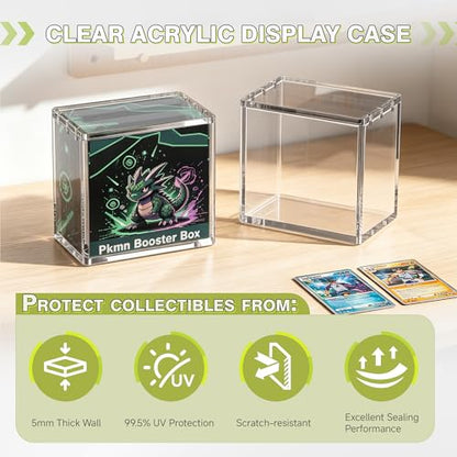 Clear Storage Bins,Booster Box Case with Magnetic Closure,Vertical Acrylic Display Case,5mm Thick Stackable Display Box for Card Collection Display(Booster Box Case,3 Pack) - size: Booster Box Case