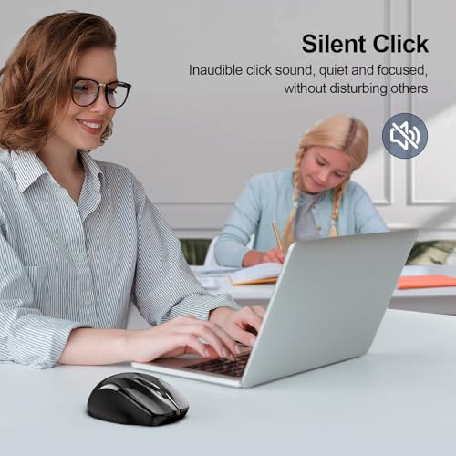 TECKNET Wireless Mouse, BT 5.0/2.4G, Silent 4800 DPI 6 Buttons, Black | Bluetooth 5.0/3.0 & USB A, 2-Device Easy Switch, Wide OS Compatible, 6-DPI, Ergonomic for S/M Hands, Extended Battery - color: Black