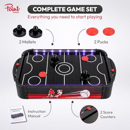 Air Hockey Game with LED Lights, Portable Tabletop Air Hockey Game & Gift for Kids & Family Fun, Air Hockey Table Game with 2 Pushers 2 Pucks, Compact Arcade Style Indoor Sports Toy for Home