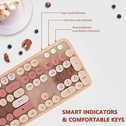 Colorful Wireless Keyboard and Mouse Combo - 104 Key Wireless Keyboard with Number Pad for Windows PC, Notebook, Laptop (Chocolate) - color: Chocolate