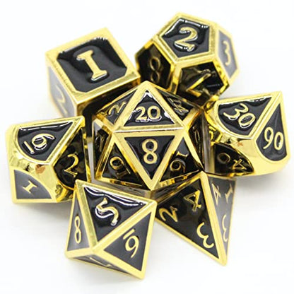 HEIMDALLR Metal D&D Dice Set 7 pcs - Dice Box & Velvet Dice Bag; Metal DND Dice Set D&D (Dungeons and Dragons) w D20 - Blacksmith Craft Dice (Obsidian) - color: 10 Obsidian