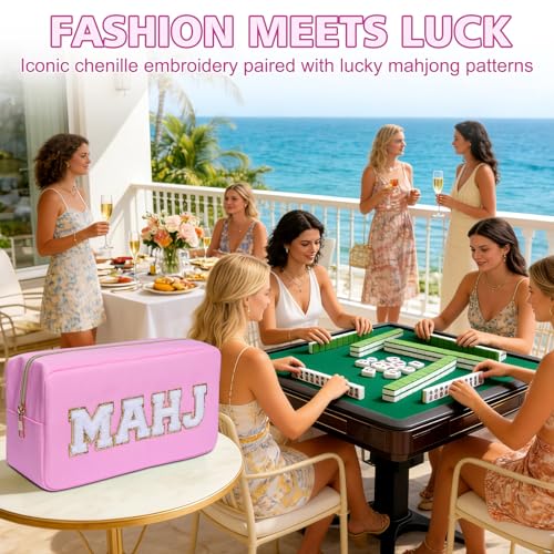 Mahjong Tile Bag Mahjong Bag with Zipper Travel Mahjong Carrying Case Storage Pouch Gifts for Mahjong Lovers Accessories - color: Pink-mahj