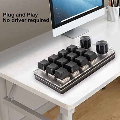 Zyyini Mini Macro Mechanical Gaming Keyboard, USB Red Switch Plug and Play One Handed USB PC Keypad, Ergonomic Customized Knobs, for for Vista, for Linux, for OS X (12