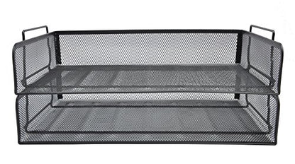 EASEPRES 2 Pack Stackable Desk Paper Tray, Metal Mesh Desktop Document Letter File Organizer for Office Home School, 13.5'' L x 9.75'' W x 5.5'' H, Black - color: 2 Pack Black