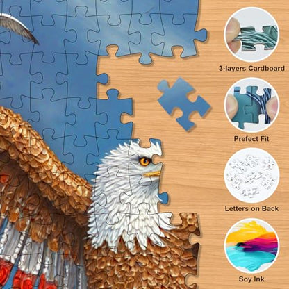 American Flag Eagle Puzzles for Adults 500 Pieces, 18.1"x18.1" | USA Patriotic Jigsaw Puzzle, Letters on Back, Reference Poster Included, Family Challenging Funny Perfect for Game Nights - color: Flag & Eagle