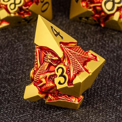 Roycevon Relief Dragon DND Dice Set for Role Playing Game, 7Pcs Metal D&D Dice Set Dungeons Dragons with Gift Box, Polyhedral D and D Dice D20 D12 D10 D8 D6 D4, Red and Black - color: Red and Black