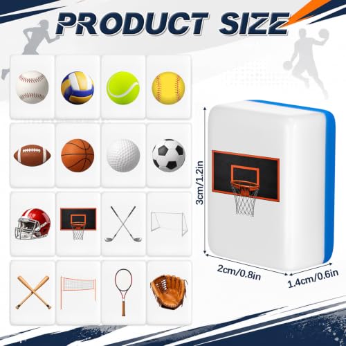 Hollowfly 2 Player Mahjong Block Set with Storage Bags 65 Tiles 30 mm Mahjong Push Tile Game with Sports Pattern No DIY Required for Friend Family Game Night Party Gift - style: Sports