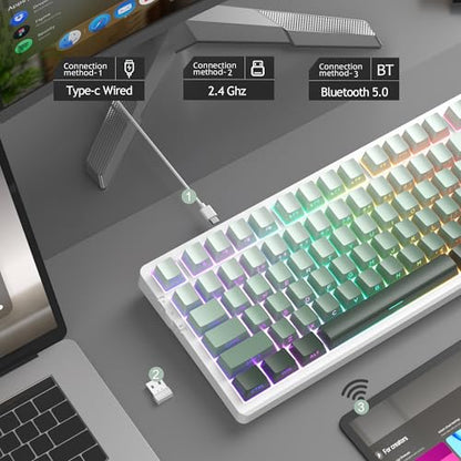 MageGee LIGHT100 Wireless Creamy Keyboard, Gasket Structure Hot Swappable, 2.4G/USB-C/BT5.0 RGB Backlit Mechanical Gaming Keyboard for Win/Mac/PC, 8000mAh Battery, Side Printed PBT Keycap, Green - color: Green/Blue Whale Switch