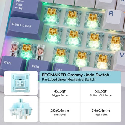 EPOMAKER TH108 PRO Full Size Mechanical Keyboard with Screen & Knob, Wireless Gaming Keyboard with 10000mAh, Creamy Gasket, Hot Swap, Custom Driver, RGB Backlight (White, Creamy Jade) - color: White, size: Creamy Jade