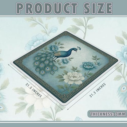 Foilswirl 1 Pcs Mahjong Table Mat Floral Peacock, Green Chinoiserie Peacock Mahjong Mat Non-Slip Noise Reduction Carrying Bag for Poker Board Card Games Dominoes, Ships Rolled(33" x 33") - style: Classic
