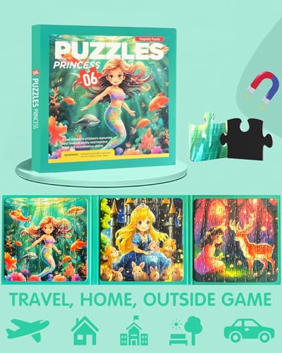 Magnetic Puzzles for Toddlers 4-6 Girls, Mermaid Princess Travel Puzzles for Kids Ages 3-5, 3 in 1 Dinosaurs Magnet Jigsaw Puzzle Book, Preschool Learning Toy for Kids 4-8 Year (Princess) - style: Princess(42+49+52)