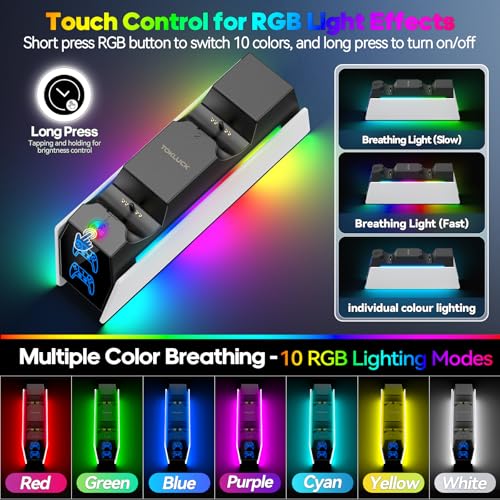 PS 5 Controller Charger Station Compatible with PlayStation 5 Edge & Dual Controller, 9 Lightings PS 5 Accessories Charging Station, PS 5 Dock Stand with LED Indicator for PlayStation Consoles - color: Black & White