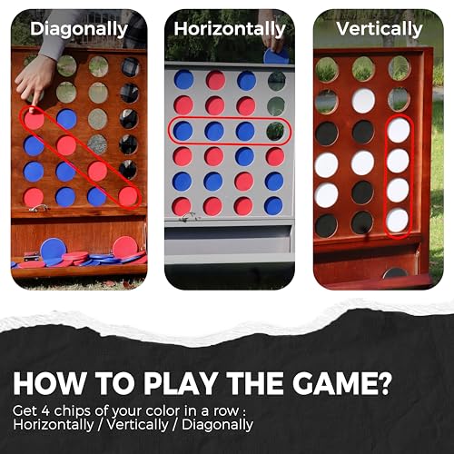 Height Adjustable Giant Wooden 4 in A Row Game | Adjust Heights (2.75-3.75 FT), Foldable Tray, Wall Mounted or Set-up on Ground, Carrying Case - style: Premium (Adjustable 33"-45")
