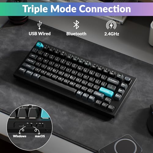 Keychron Q1 Ultra 8K 75% Wireless Mechanical Keyboard, Aluminum Hot-Swappable RGB, Banana Switch, 82 Keys, 600h Battery Life, 2.4GHz/Bluetooth/Wired, ZMK Programmable, Mac Windows Linux – Black - color: Keychron Silk POM Switch - Banana