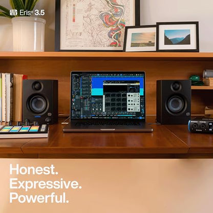 PreSonus Eris 3.5 Powered Studio Monitors, Pair — | 50W, Woven-Composite Woofer, Silk-Dome Tweeter, Black - color: Black, size: 3.5"