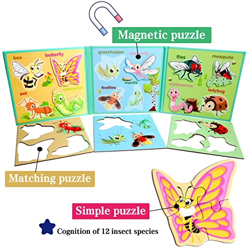 Magnetic Puzzles for Kids Ages 3-5, Travel Toddler Insect Puzzle Toy | Refrigerator Magnet Game for Ages 4-6, Learning & Birthday Gift for Boys, Car & Airplane Road Trip Quiet-Time Activity Toys - style: Insect