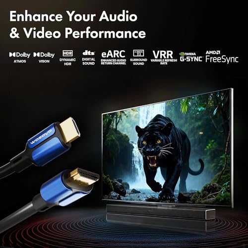 HDMI Cable V2.1 with Ethernet, Wozoyo 8k@60Hz, 4K@120Hz UHD Resolution, 16.5 Feet, 48 Gbps transmission Ultra high Speed, HDR/HDR10/Dolby Vision,Dolby Atmos and DTS:X, Compatible with all HDMI Devices - color: Blue, size: 16.5 Feet