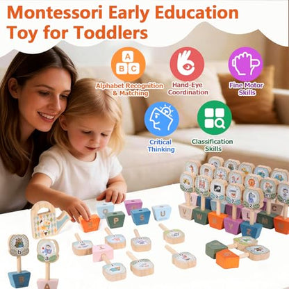 Matching Game,Wooden Alphabet Puzzles for Toddlers,ABC Letters Sorting Toy Montessori Preschool Learning Toy Gift for Kids 3+(with Storage Bag)