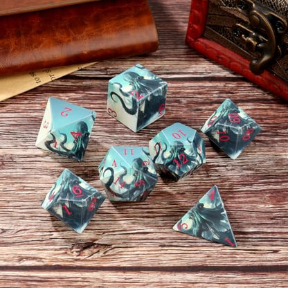 DND Dice Set, Octopus Theme Dice Set, UV Printed, Resin Material, DND Starter Set, 7pcs Polyhedral Dice Set with Dice Bag, Role Playing Board Games Accessories - color: Octopus Style Gift Bag