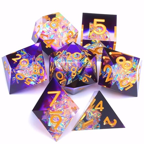 Dungeons and Dragons dice Set D&D, Polyhedron DND Resin dice Set, Used for Role-Playing dice Magic Pathfinder Game DND dice Set (7 Pieces) - color: S Zhi +Elegant Purple