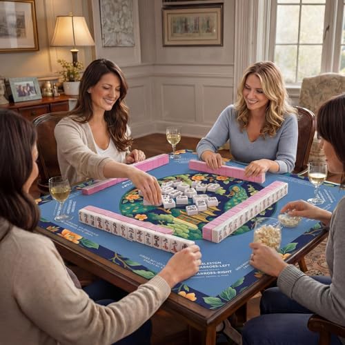 Foilswirl 1 Pcs Mahjong Table Mat Floral Peacock, 33" x 33" Green Chinoiserie Peacock Mahjong Mat Non-Slip Noise Reduction Carrying Bag for Poker Board Card Games Dominoes, Ships Rolled(Vintage) - style: Vintage