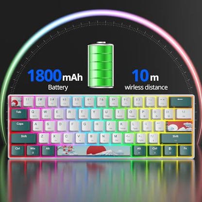 surmen Wireless Keyboard 60% Gaming Keyboard 60 Percent, Hot Swappable RGB Mini Bluetooth BT5.0/USB-C Mechanical Keyboard with Software for Windows Mac Laptop (Gateron Red, Green 61) - color: Green 61-Red Switch