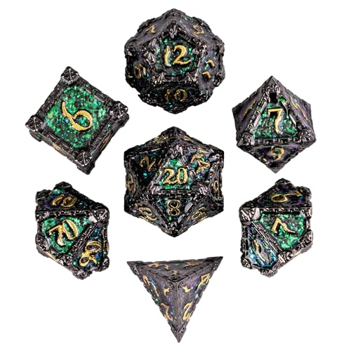 Cusdie 7Pcs Metal Dice with Metal Box, Dagger Design Polyhedral DND Dice Set, for Role Playing Game D&D Dice (Black Nickel) - color: Dagger-black Nickel
