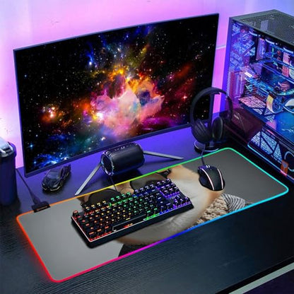 Cute Dog RGB Mousepad Led Mouse Pad, Large Gaming Mouse Pad Large Led Keyboard Pad 15 Light Modes - size: 31.5 × 11.8 in