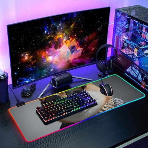 Cute Dog RGB Mousepad Led Mouse Pad, Large Gaming Mouse Pad Big Led Computer Keyboard Pad Non-Slip Rubber Base 15 Light Modes & 35.4 × 15.7 in - size: 35.4 × 15.7 in