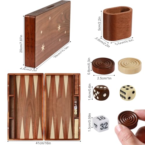 Syrace Handcrafted Wooden Backgammon Set, 16" Large Size, Classic Two-Player Strategy Board Premium Travel Game Board for Adults & Teenagers - style: Classic-Star 39x40CM